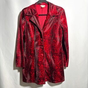 MINE USA Red Velvet Blazer Jacket Snake Print 90s Grunge‎ Indie Retro Womens M